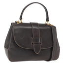 GUCCI Hand Bag Leather 2way Brown Gold Auth 168535-1