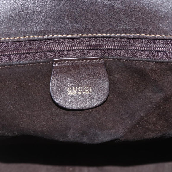 GUCCI Hand Bag Leather 2way Brown Gold Auth 168535