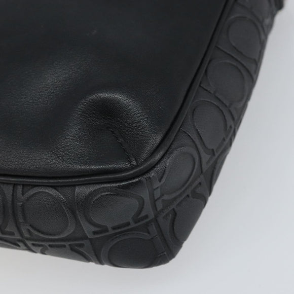 Salvatore Ferragamo Umhängetasche Leder Schwarz Silber Auth 168536