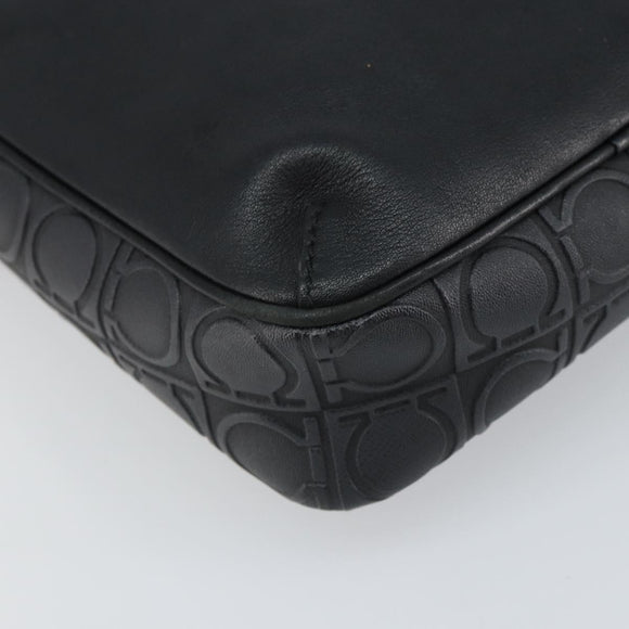 Salvatore Ferragamo Umhängetasche Leder Schwarz Silber Auth 168536