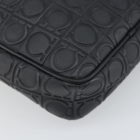 Salvatore Ferragamo Umhängetasche Leder Schwarz Silber Auth 168536