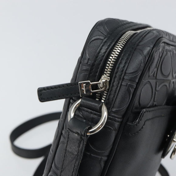 Salvatore Ferragamo Umhängetasche Leder Schwarz Silber Auth 168536