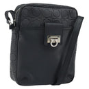 Salvatore Ferragamo Umhängetasche Leder Schwarz Silber Auth 168536-1