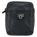 Salvatore Ferragamo Umhängetasche Leder Schwarz Silber Auth 168536-13