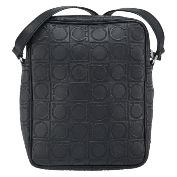 Salvatore Ferragamo Umhängetasche Leder Schwarz Silber Auth 168536