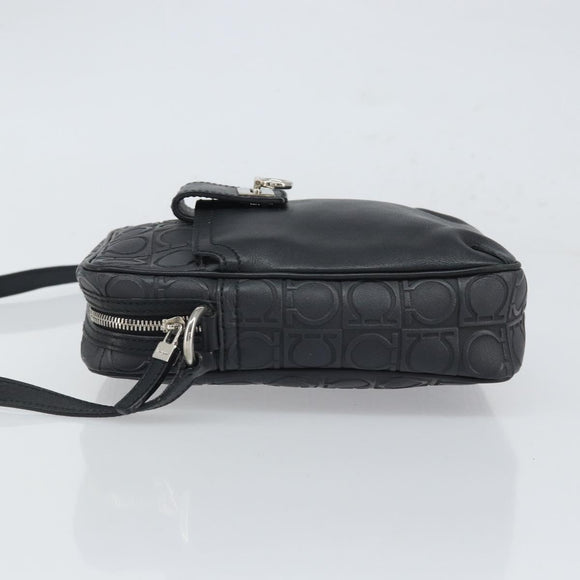Salvatore Ferragamo Umhängetasche Leder Schwarz Silber Auth 168536