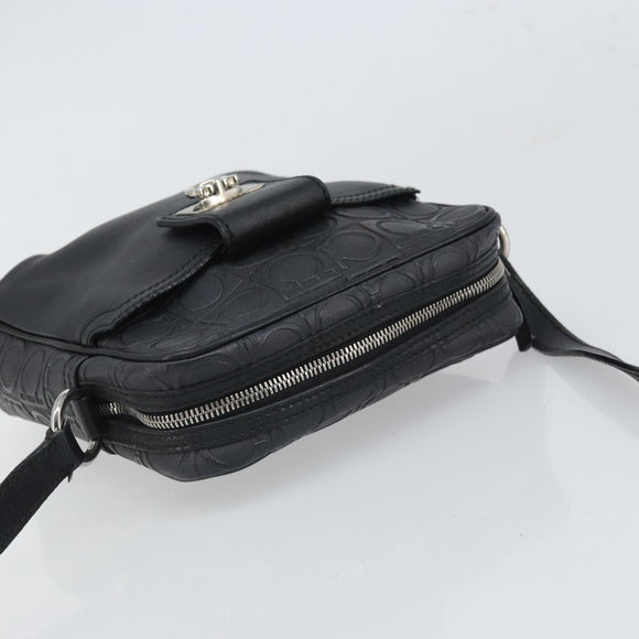 Salvatore Ferragamo Umhängetasche Leder Schwarz Silber Auth 168536