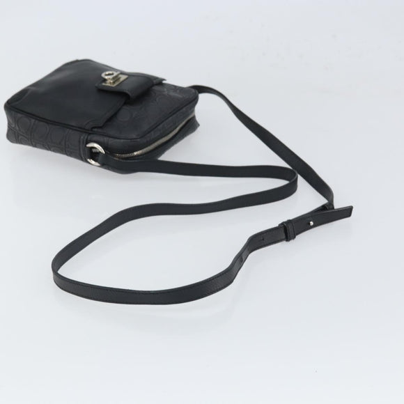 Salvatore Ferragamo Umhängetasche Leder Schwarz Silber Auth 168536