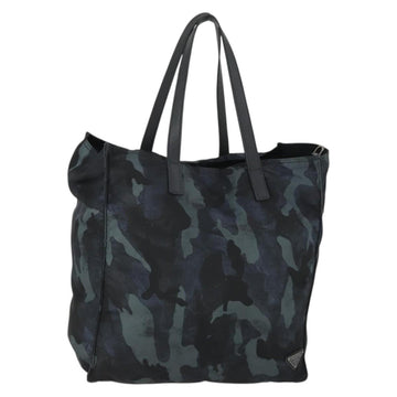 PRADA Camouflage Tote Bag Nylon Silver Auth 168538