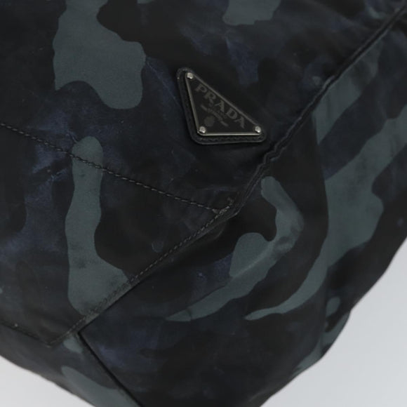 PRADA Camouflage Tote Bag Nylon Silver Auth 168538