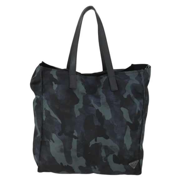PRADA Camouflage Tote Bag Nylon Silver Auth 168538