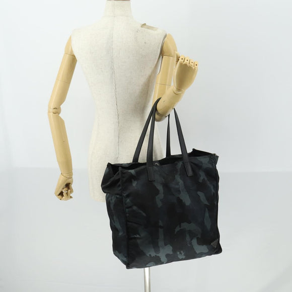 PRADA Camouflage Tote Bag Nylon Silver Auth 168538