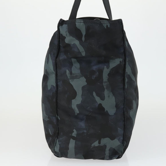 PRADA Camouflage Tote Bag Nylon Silver Auth 168538