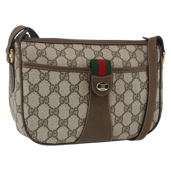 GUCCI GG Supreme Web Sherry Line Bag PVC Beige Gold 89 02 034 Auth 168543