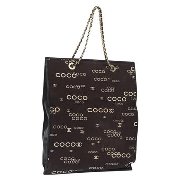 CHANEL Chain Tote Bag Canvas Brown CC Auth 168554