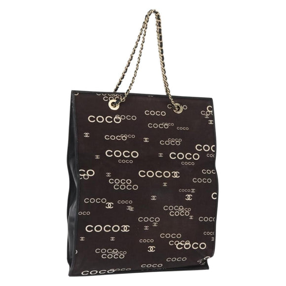 CHANEL Chain Tote Bag Canvas Brown CC Auth 168554