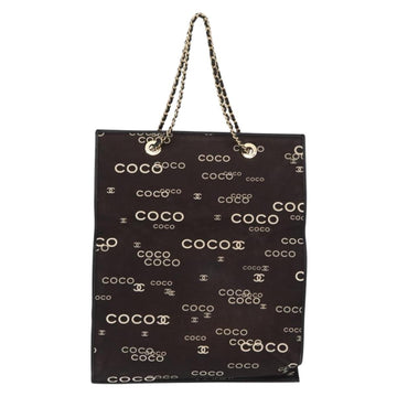 CHANEL Chain Tote Bag Canvas Brown CC Auth 168554 - 0