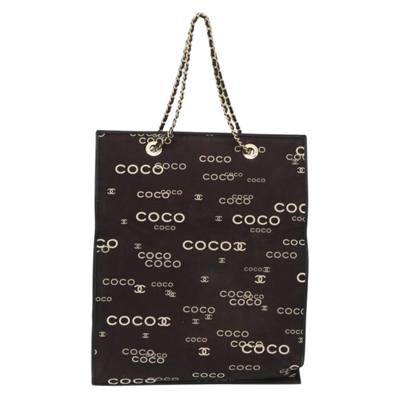 CHANEL Chain Tote Bag Canvas Brown CC Auth 168554