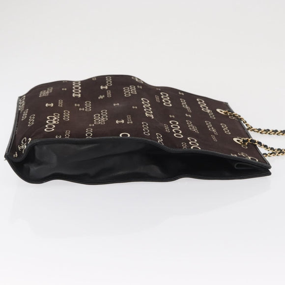 CHANEL Chain Tote Bag Canvas Brown CC Auth 168554