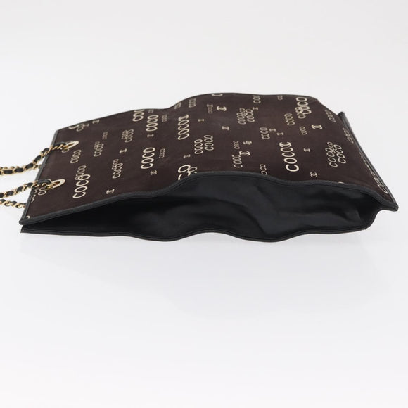 CHANEL Chain Tote Bag Canvas Brown CC Auth 168554