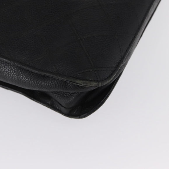 CHANEL Bicolore Business Bag Caviar Skin Black Gold CC Auth 168561
