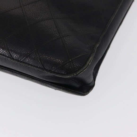 CHANEL Bicolore Business Bag Caviar Skin Black Gold CC Auth 168561
