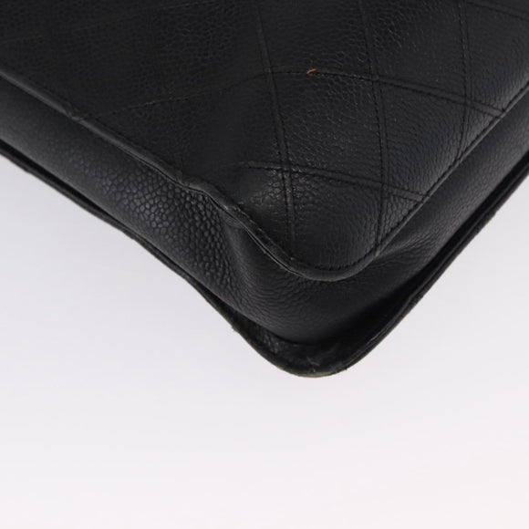 CHANEL Bicolore Business Bag Caviar Skin Black Gold CC Auth 168561