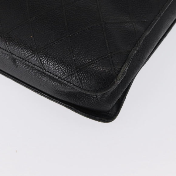 CHANEL Bicolore Business Bag Caviar Skin Black Gold CC Auth 168561