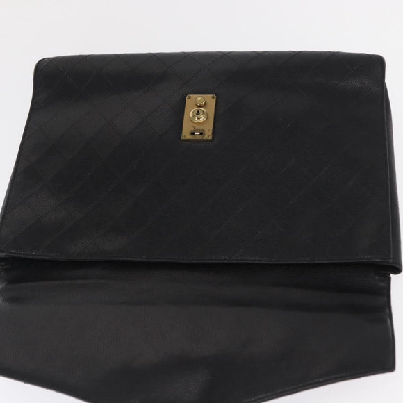 CHANEL Bicolore Business Bag Caviar Skin Black Gold CC Auth 168561