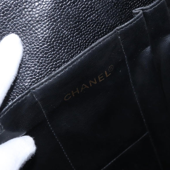CHANEL Bicolore Business Bag Caviar Skin Black Gold CC Auth 168561