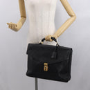 CHANEL Bicolore Business Bag Caviar Skin Black Gold CC Auth 168561-25