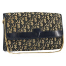 Christian Dior Chain Trotter Canvas Shoulder Bag Navy Gold Auth 168566-1