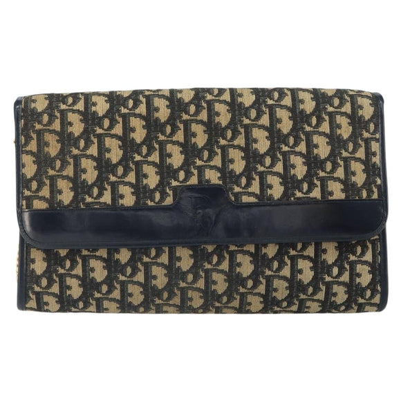 Christian Dior Chain Trotter Canvas Shoulder Bag Navy Gold Auth 168566