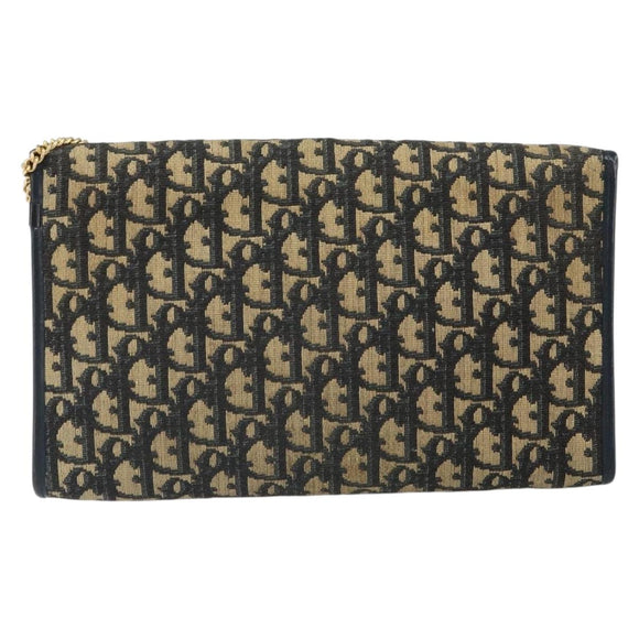 Christian Dior Chain Trotter Canvas Shoulder Bag Navy Gold Auth 168566