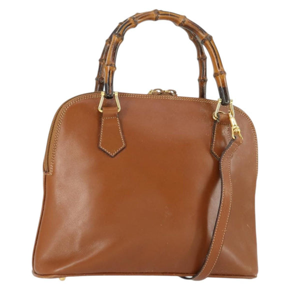 GUCCI Bamboe Handtas Leer 2way Bruin Goud 000 122 0290 Auth 168572