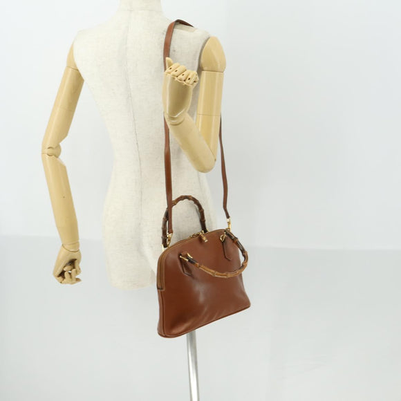 GUCCI Bamboe Handtas Leer 2way Bruin Goud 000 122 0290 Auth 168572