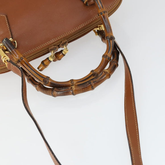 GUCCI Bamboe Handtas Leer 2way Bruin Goud 000 122 0290 Auth 168572
