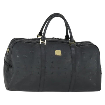 MCM Logogram Vicetos Boston Bag PVC Black Gold Auth 168574