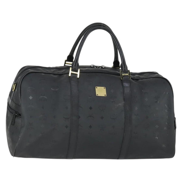 MCM Logogram Vicetos Boston Bag PVC Black Gold Auth 168574