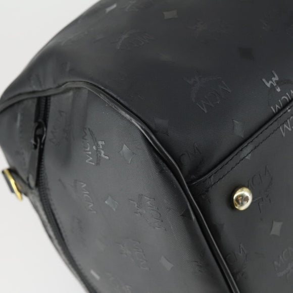 MCM Logogram Vicetos Boston Bag PVC Black Gold Auth 168574