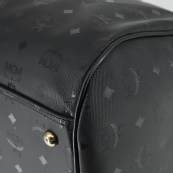 MCM Logogram Vicetos Boston Bag PVC Black Gold Auth 168574