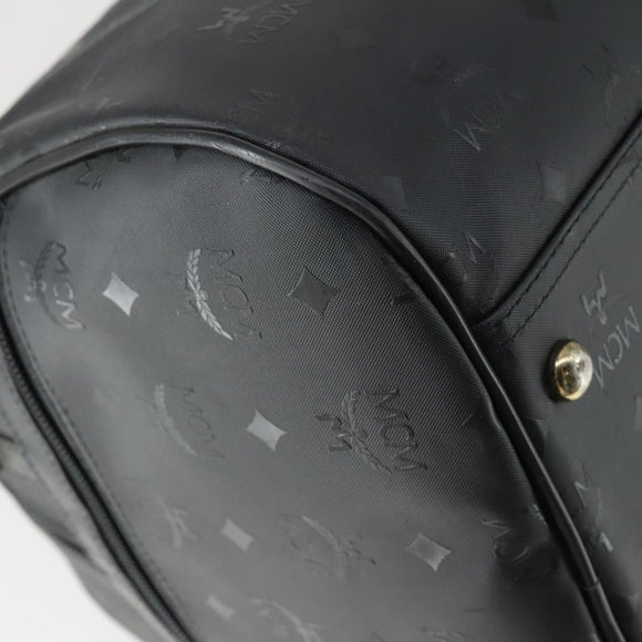 MCM Logogram Vicetos Boston Bag PVC Black Gold Auth 168574
