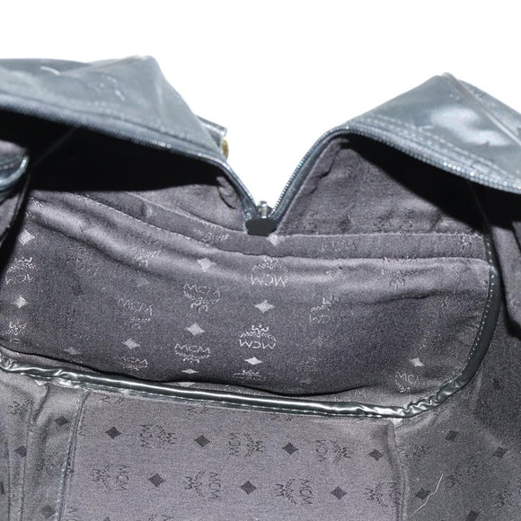 MCM Logogram Vicetos Boston Bag PVC Black Gold Auth 168574