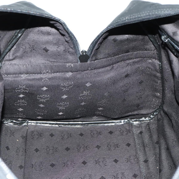 MCM Logogram Vicetos Boston Bag PVC Black Gold Auth 168574