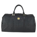 MCM Logogram Vicetos Boston Bag PVC Black Gold Auth 168574-2
