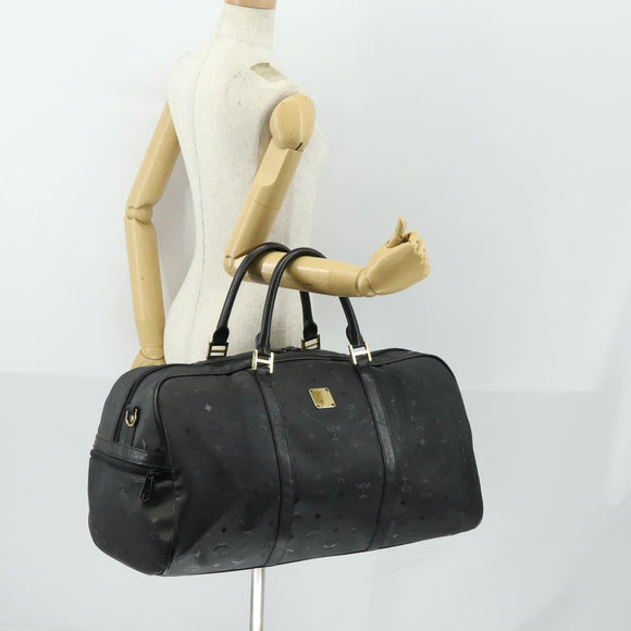 MCM Logogram Vicetos Boston Bag PVC Black Gold Auth 168574