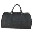 MCM Logogram Vicetos Boston Bag PVC Black Gold Auth 168574-3