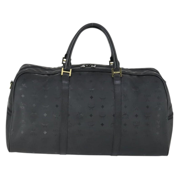 MCM Logogram Vicetos Boston Bag PVC Black Gold Auth 168574