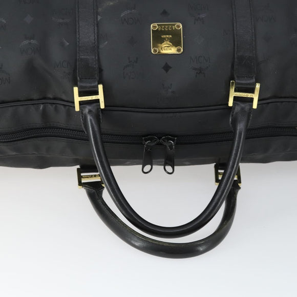MCM Logogram Vicetos Boston Bag PVC Black Gold Auth 168574