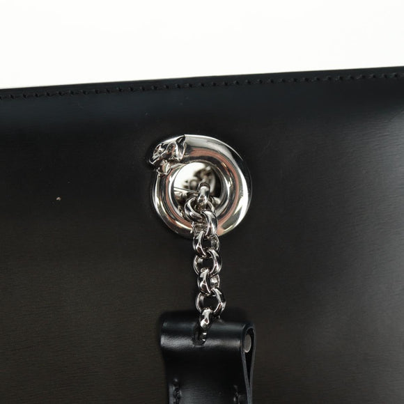 CARTIER PANTHERE Hand Bag Leather Black Silver Auth 168583V